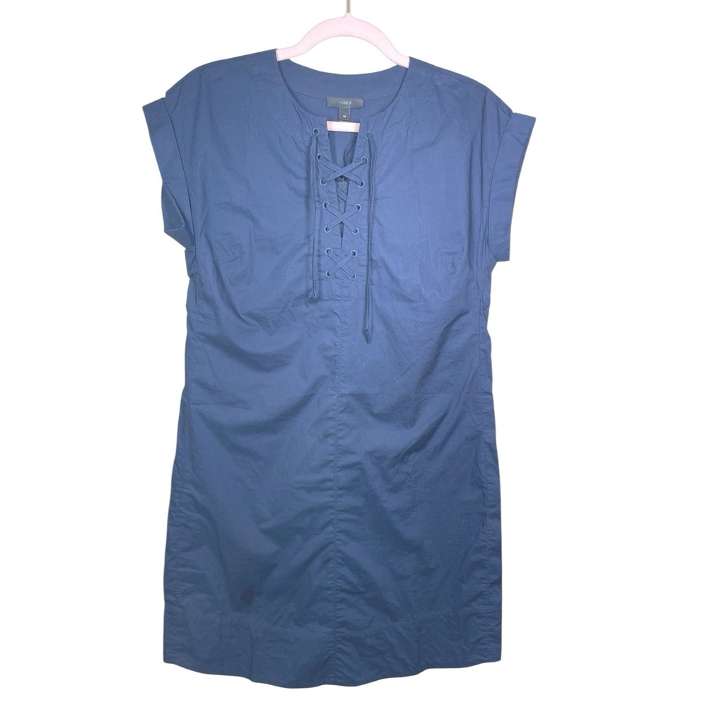 J. Crew Women's Navy‎ Tie-up Shift Dress Size XSmall Cotton Cal Sleeve Casual
